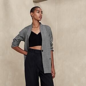 Banana Republic Factory Nailhead Textured Knit Blazer S Petite Black & White